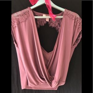 Purple lace cut out back top